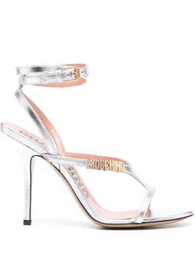 Moschino 105mm Logo-plaque Sandals In Silver