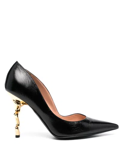 Moschino Woman Pumps Black Size 8 Leather In Animal Print