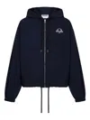 Moschino Hooded Black Nylon Jacket With Adjustable Hem In Blue