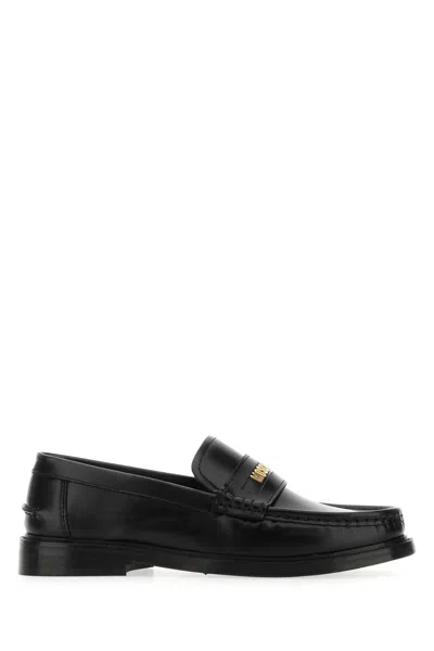 Moschino Couture Black Leather Loafers In Multi