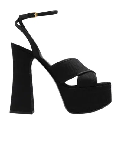 Moschino 140mm Logo-jacquard Sandals In Black