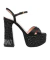 Moschino Crystal Embellished Block Heel Sandals In Black
