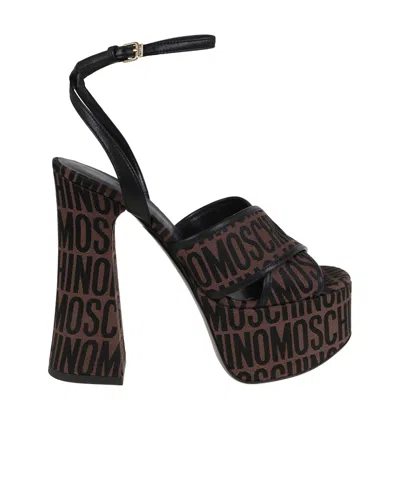 Moschino 145mm Logo-print Platform Sandals In Black