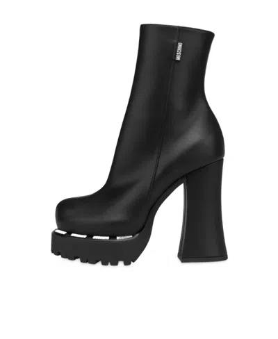 Moschino 160mm Platform Leather Boots In Black
