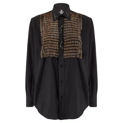 Pre-owned Moschino 1980s Franco  Black Shirt With Novelty Gold Safety Pins