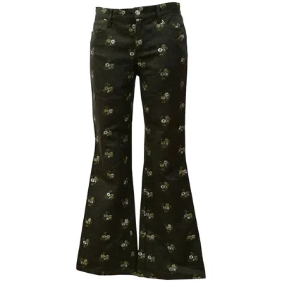 Pre-owned Moschino 1980s  Jeans Green Flowers Embellished Pants