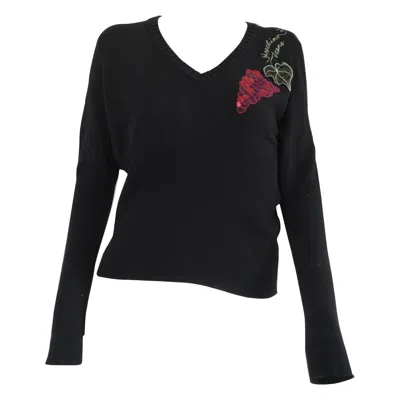 Pre-owned Moschino 1980s  Vintage Women's Black Grapes Wool Acrylic Sweater In Purple