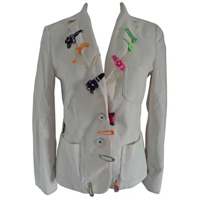 Pre-owned Moschino 1980s  Vintage Women's White Cotton Jacket With Hair Clips