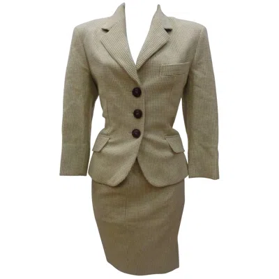 Pre-owned Moschino 1980s Vintage Beije Wool Cashmere Women's Skirt Suit Italy In Brown