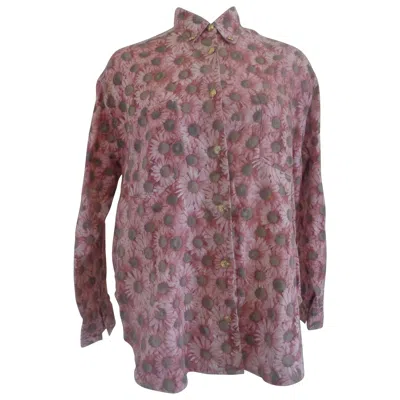 Pre-owned Moschino 1980s Vintage Pink Flower Cotton Shirt Size S Made In Italy
