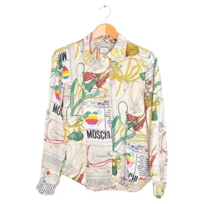 Pre-owned Moschino 1990's  'apple Mac' Crazy Colourful Abstract Print White Shirt