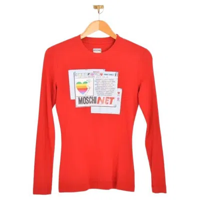 Pre-owned Moschino 1990's  'apple Mac' Red Long Sleeve Parody Logo T Shirt