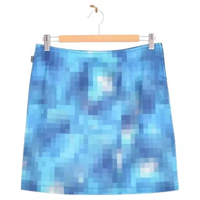Pre-owned Moschino 1990's  Digital Pixelated Blue Satin A Line Digital Pattern Mini Skirt