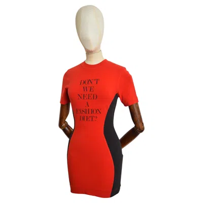 Pre-owned Moschino 1990's  Don't We Need A Fashion Diet Slogan Red Body Con Mini Dress