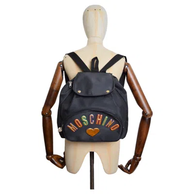 Pre-owned Moschino 1990's Vintage  Backpack - Gold Letter Rucksack Bag In Black