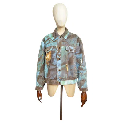Pre-owned Moschino 1990's Vintage  Blue Jeans Denim Print Pattern Jacket