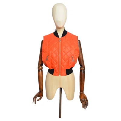 Pre-owned Moschino 1990's Vintage  Quilted Orange Ma1 Bomber Cropped Jacket Gilet Vest