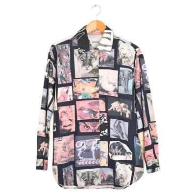 Pre-owned Moschino 1990's Vintage  Wildlife Animal Photo Print Long Sleeve Crazy Shirt In Gray