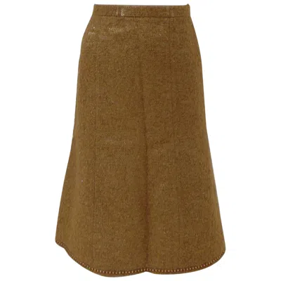 Pre-owned Moschino 1990s Cheap & Chic Beige Gold Tone Wool Skirt Size 40 Italy In Brown