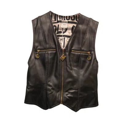 Pre-owned Moschino 1990s  Black Eco Leather Gold Tone Hardware "sales, Sold Out" Vest