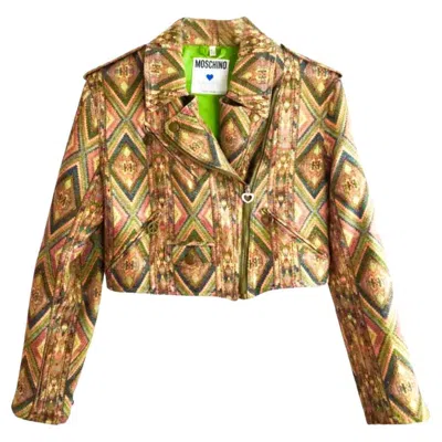 Pre-owned Moschino 1990s  Jeans Geometric Multicolor Cropped Jacket In Brown