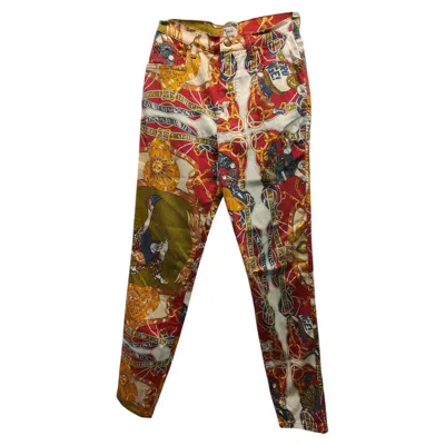 Pre-owned Moschino 1990s  Jeans Multicoloured Cotton Daisy Denim Pants Size 30 In Brown
