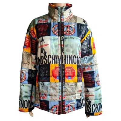 Pre-owned Moschino 1990s  Jeans "no To Racism" Bomber Jacket Size 42 In Gray