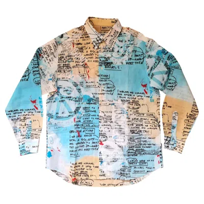 Pre-owned Moschino 1990s  Jeans White Light Blue Yellow Shirt Size L