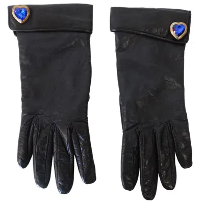 Pre-owned Moschino 1990s  Navy Leather Gloves In Blue