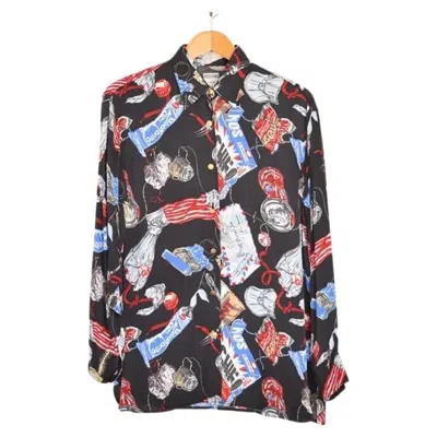 Pre-owned Moschino 1990s  Vintage Silky Black Cartoon Shirt With Coke Print