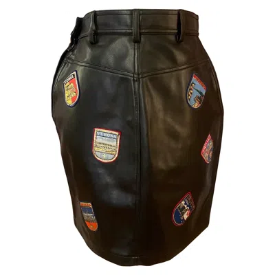 Pre-owned Moschino 1990s  Vintage Women's Pvc Cotton Mini Skirt With Patches In Black