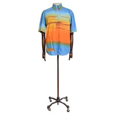 Pre-owned Moschino 2000's Archival  Sunset Print Colourful Summer Ibiza Pattern Shirt In Brown
