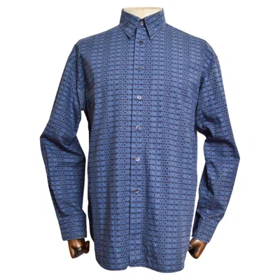 Pre-owned Moschino 2000's  Blue & Navy Vintage Repeat Logo Print Long Sleeve Pattern Shirt