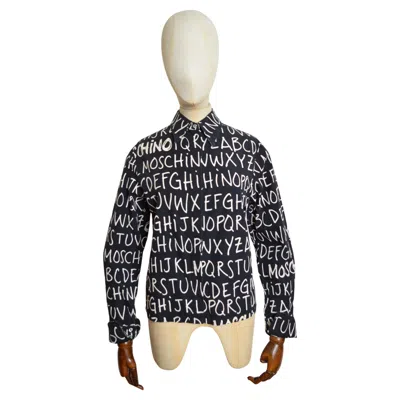 Pre-owned Moschino 2000's  Off Key Alphabet Print Black Cotton Long Sleeve Pattern Shirt