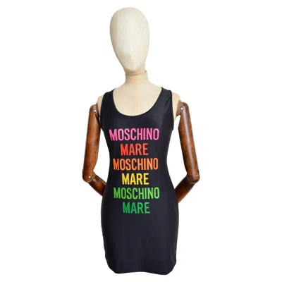 Pre-owned Moschino 2000's  Rainbow Slogan Print Black Short Mini Dress