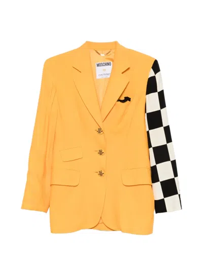 Pre-owned Moschino 2000s Checkered Jacket In Orange