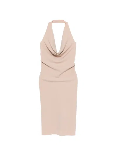 Pre-owned Moschino 2000s Cowl-neck Halterneck Dress In Neutral