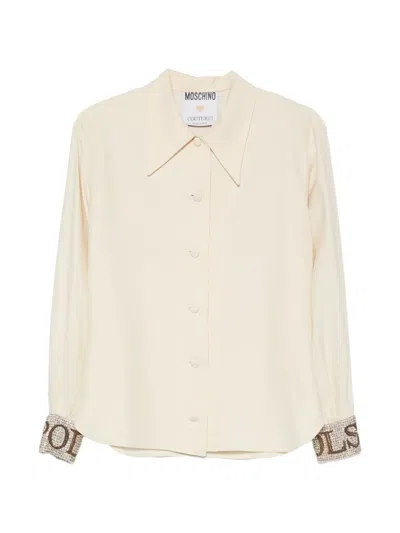 Pre-owned Moschino 2000s Embellished Cuff Shirt In Neutral