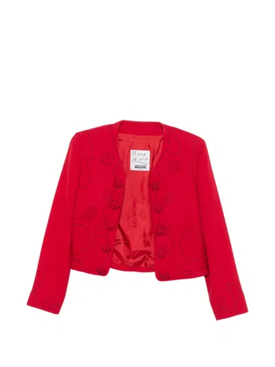 Pre-owned Moschino 2000s Embroidered Button-up Jacket In Red