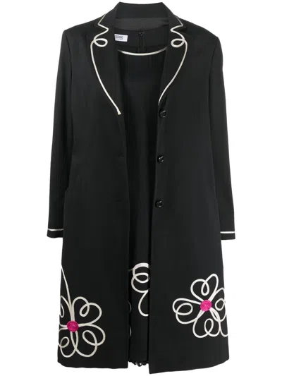 Pre-owned Moschino 2000s Floral-motif Dress And Coat Set In Black