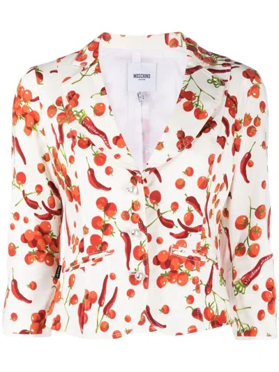 Pre-owned Moschino 2000s Fruit-print Single-breasted Jacket In White