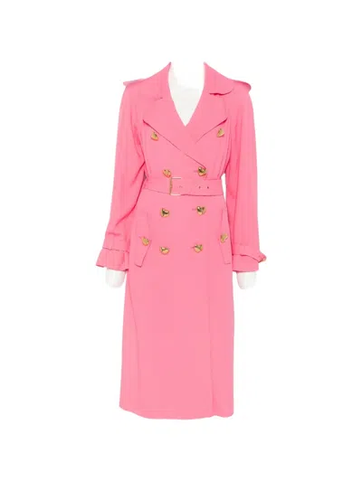 Pre-owned Moschino 2000s Heart-button Belted Overcoat In Pink