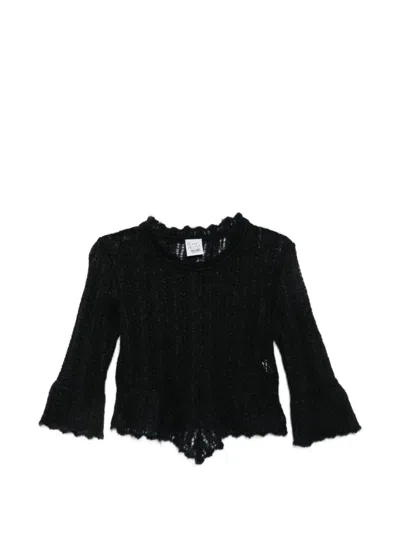 Pre-owned Moschino 2000s Lace-knit Flared-sleeve Sweater In Black