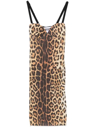 Pre-owned Moschino 2000s Leopard-print Mini Dress In Animalier