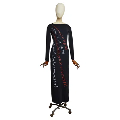 Pre-owned Moschino 2000�s  Vintage Long Sleeve Black Slogan Red Writing Maxi Dress