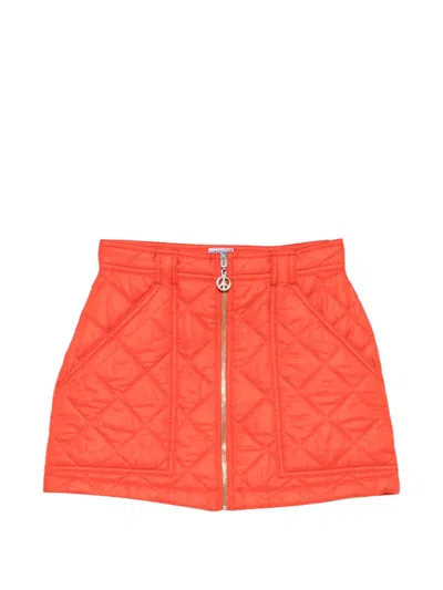Pre-owned Moschino 2000s Quilted Zip-up Skirt In Orange
