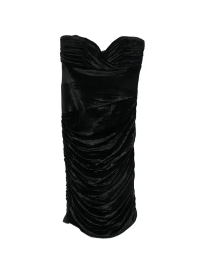 Pre-owned Moschino 2000s Ruched Strapless Dress In Black