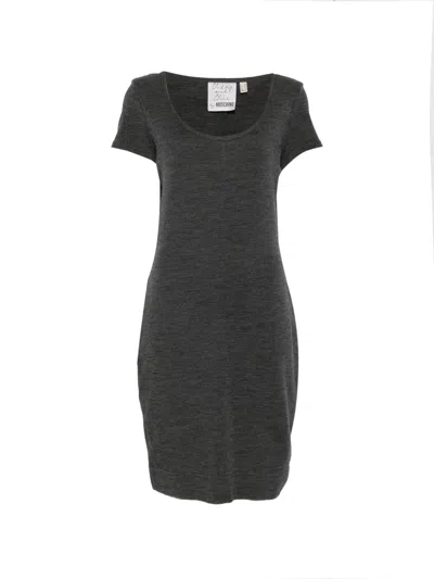 Pre-owned Moschino 2000s Scoop-neck Short-sleeve Mini Dress In Grey