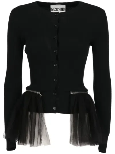 Pre-owned Moschino 2000s Tulle-trim Cardigan In Black