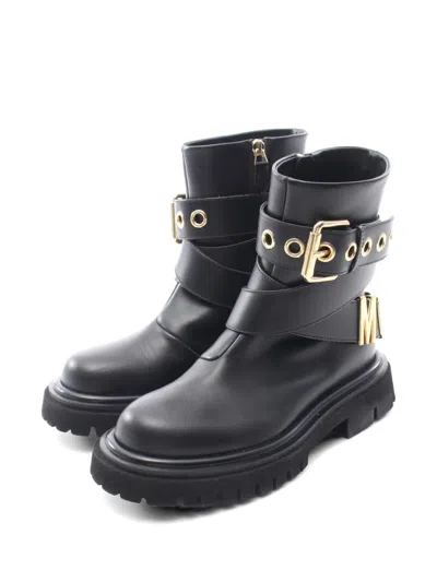 Pre-owned Moschino 2010s Buckle-detail Combat Boots In Black